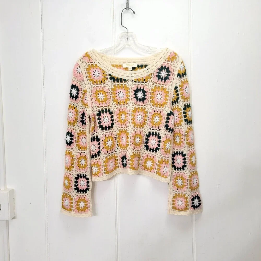 Rebellion Crocheted Floral Knit Sweater - Picture 1 of 6